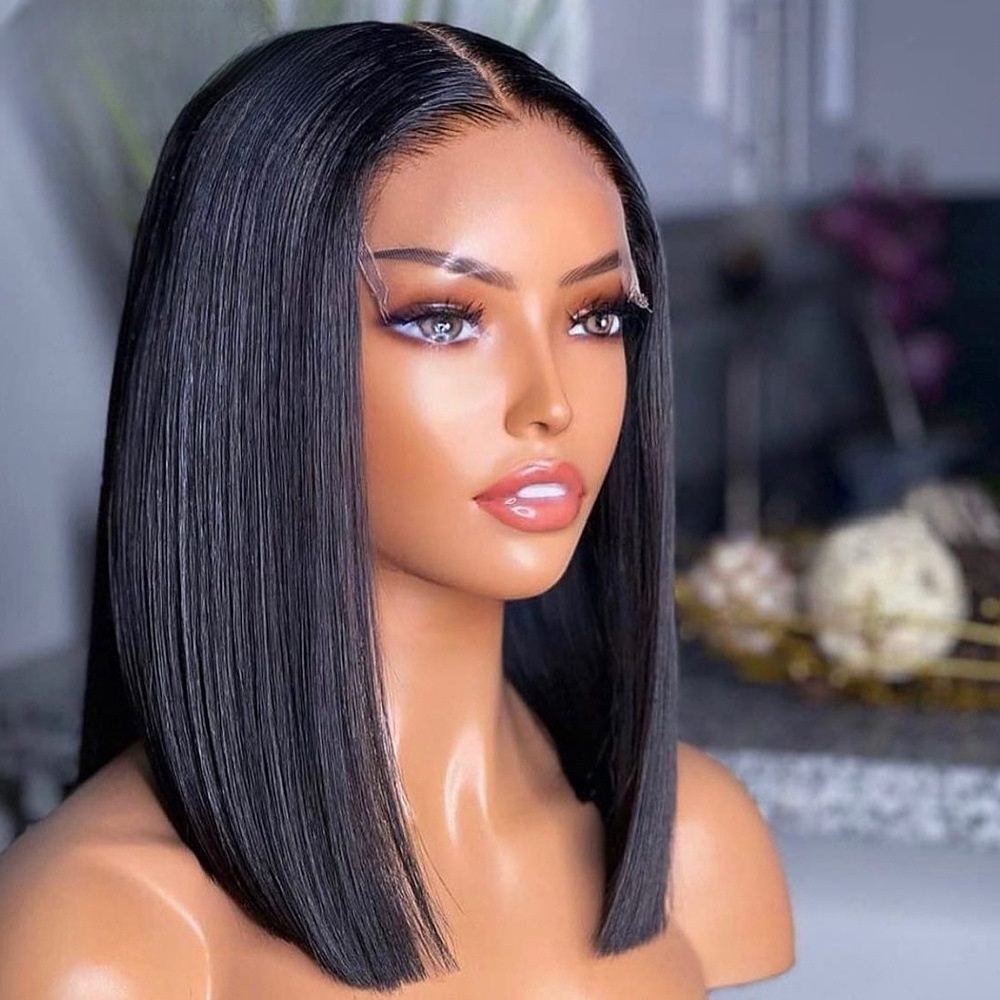 Glueless Double Drawn Bone Short Straight Bob Wigs Raw Indian Human Hair Lace HD Lace Frontal Full Lace Human Hair Wig