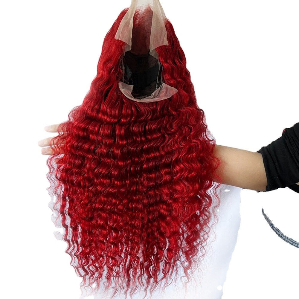 Factory Human Hair Extensions Red Curly Wave Lace Wig Remy Hair Lace Front Wigs Brazilian Virgin Cuticle Aligned Hair