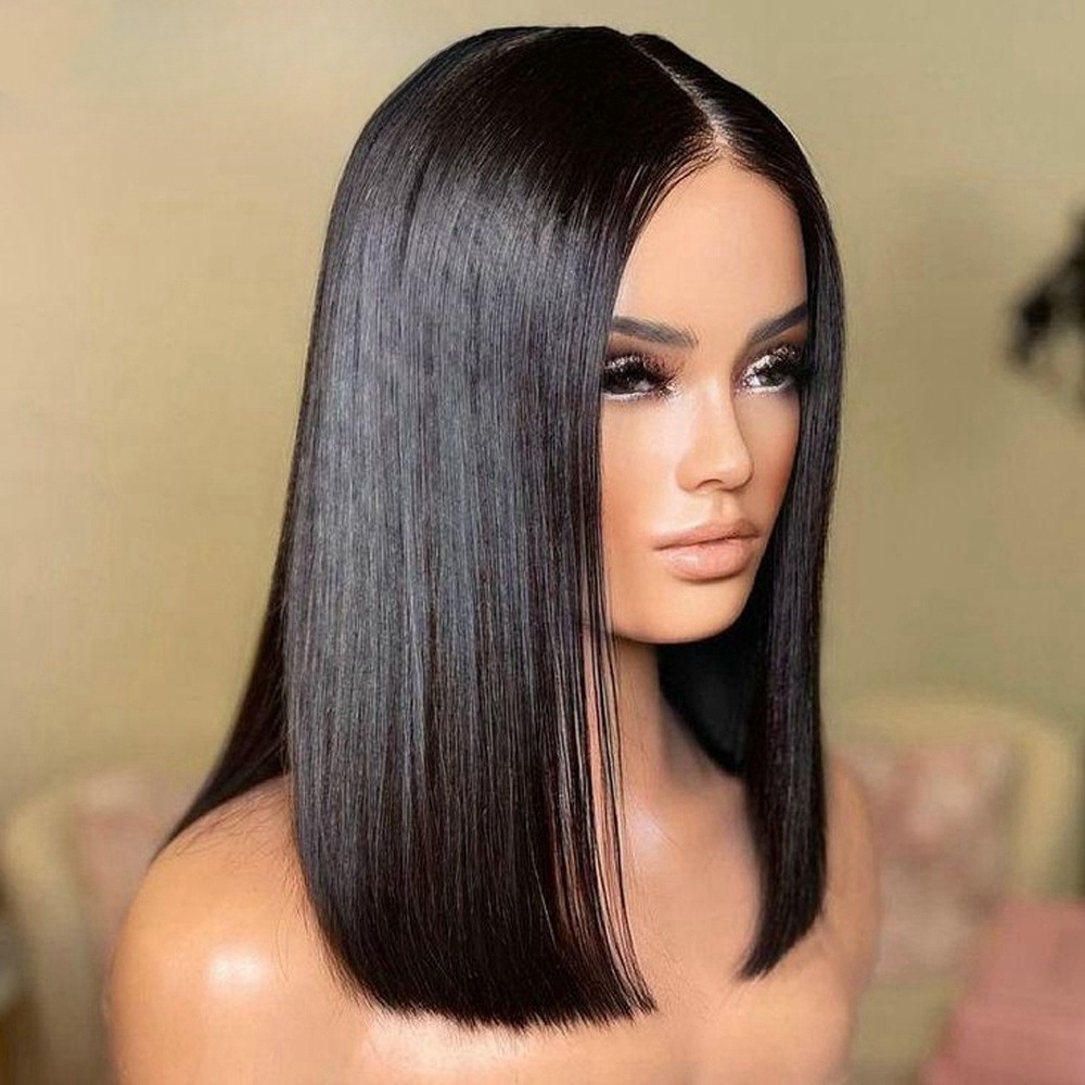 Glueless Double Drawn Bone Short Straight Bob Wigs Raw Indian Human Hair Lace HD Lace Frontal Full Lace Human Hair Wig