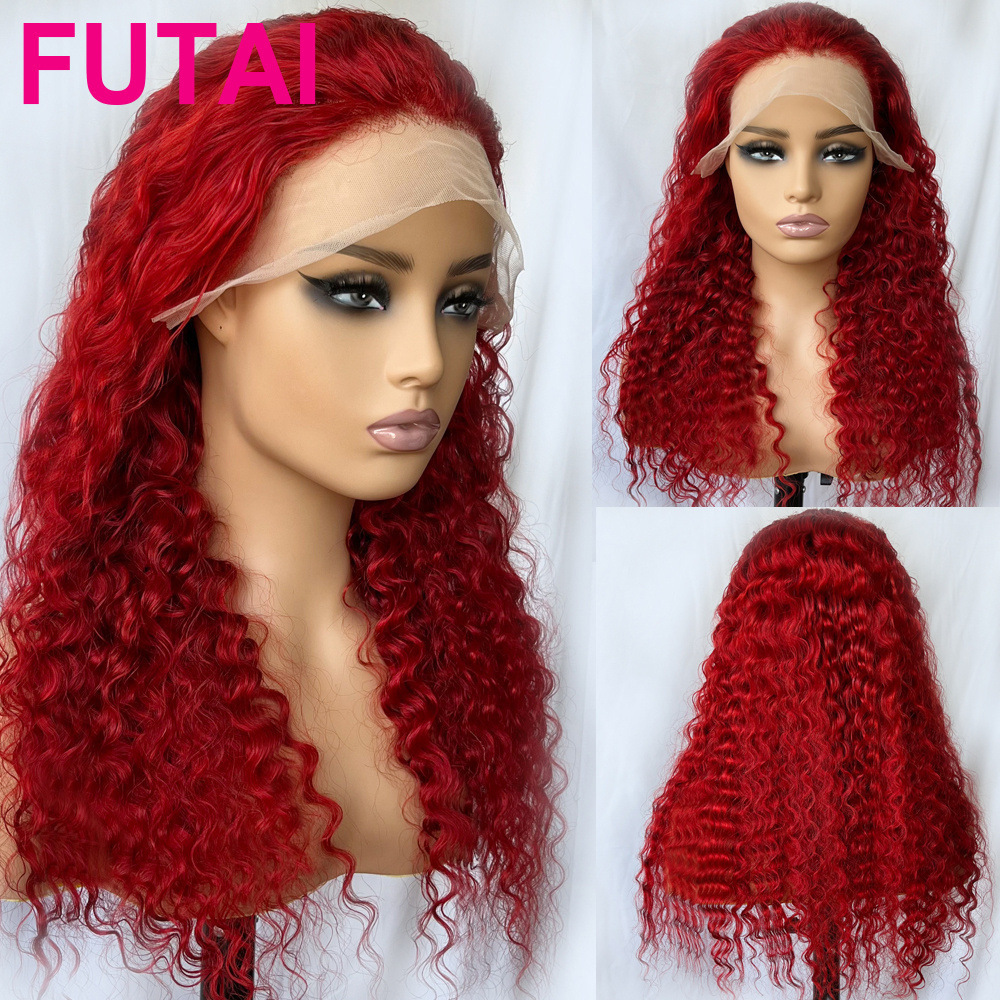 Factory Human Hair Extensions Red Curly Wave Lace Wig Remy Hair Lace Front Wigs Brazilian Virgin Cuticle Aligned Hair