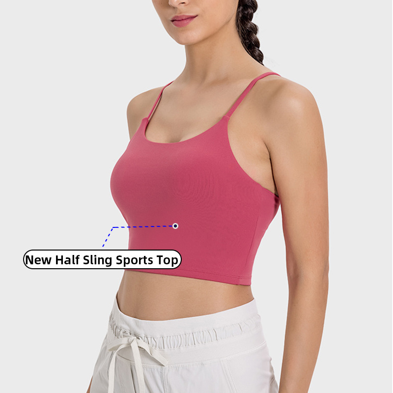 YK Colorful Light Weight Tennis Breathable Cool Feeling Sexy Thin Straps Back Fitness Top Half Small Lines Yoga Bra With Pad