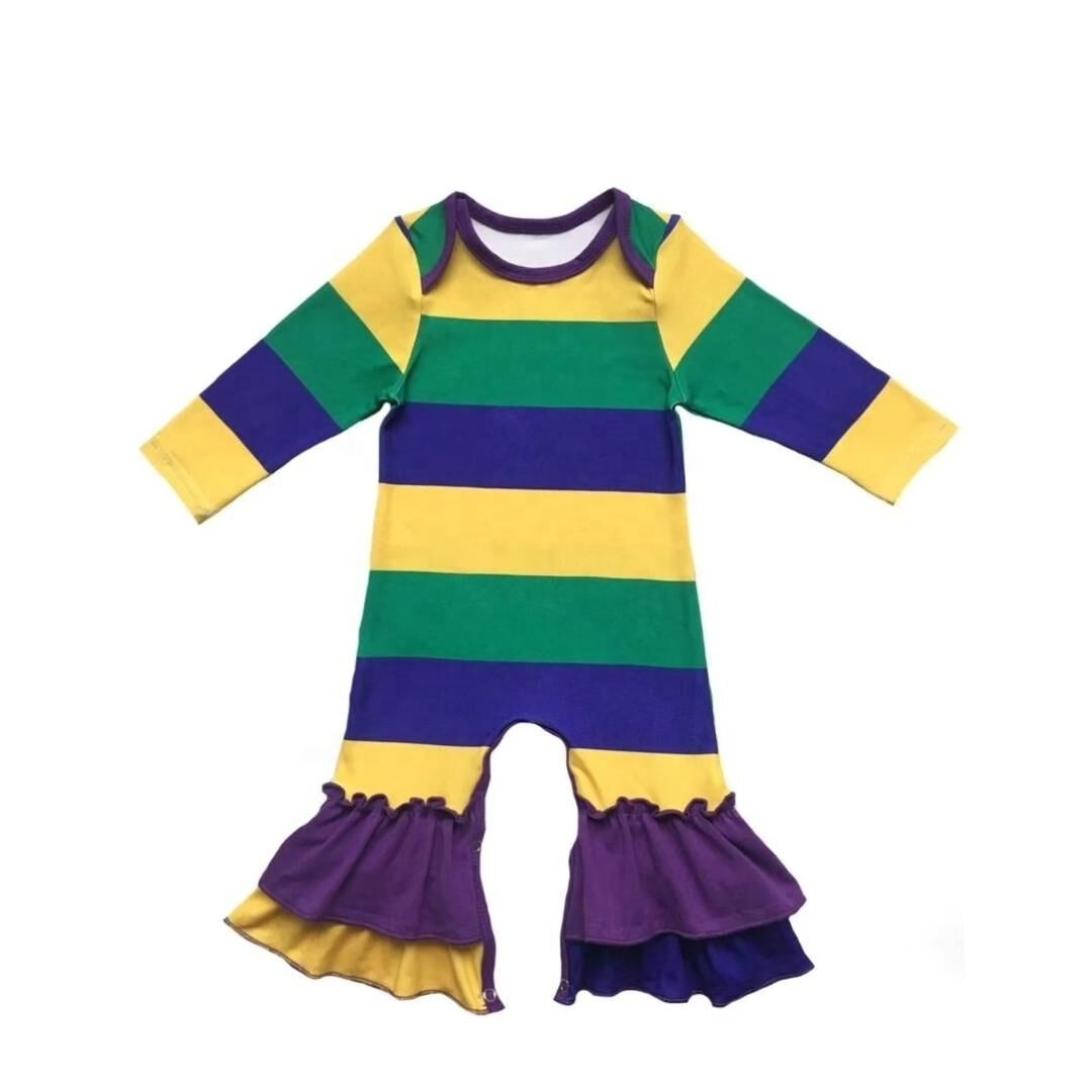 Hot Sale Baby Clothes Children's Clothing 100% Cotton Mardi Gras Babys Girls Clothing Sets