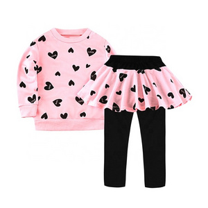 Wholesale Fall Winter Toddler Kids Baby Girls Christmas Clothing Love Printed Long Sleeve Girl Set