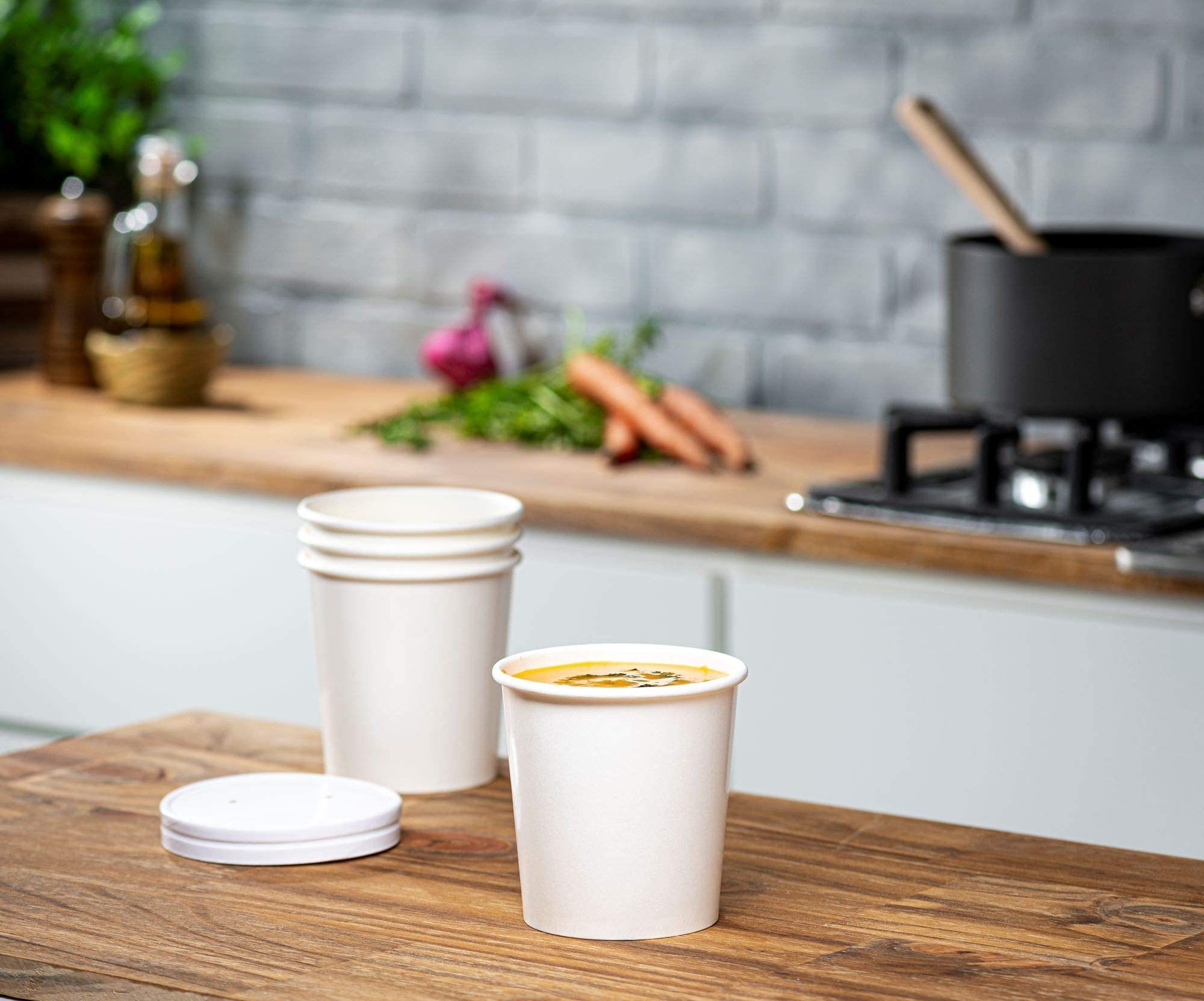 Paper Containers With Vented Lids, To Go Hot Soup Bowls, Disposable Ice Cream Cups