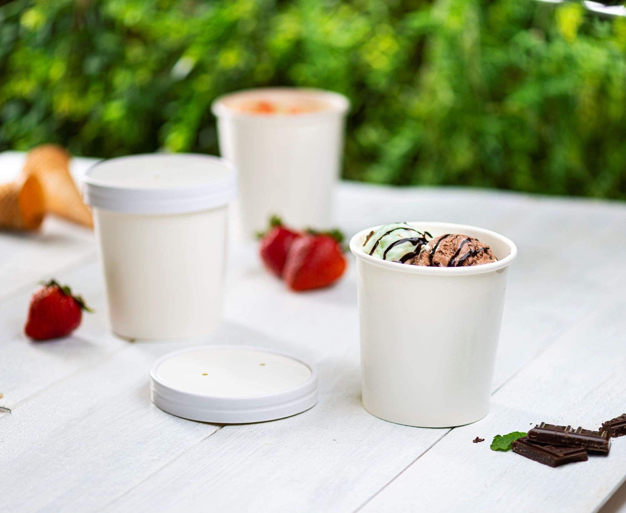 Paper Containers With Vented Lids, To Go Hot Soup Bowls, Disposable Ice Cream Cups