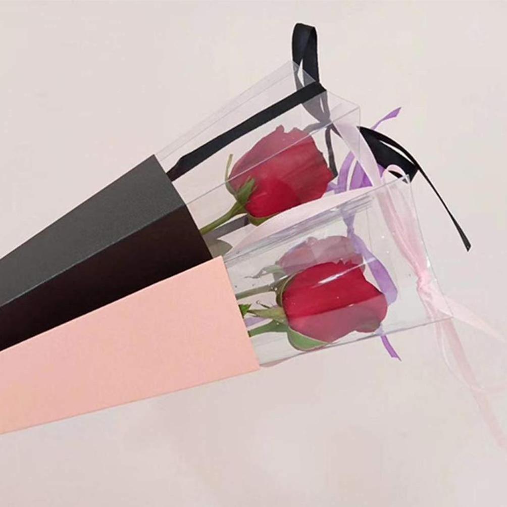 Single Roses Flower Gift Box Cone Flower Bouquet Wrapping Paper Rose Packaging Bag DIY Flower Holder for Valentines Day Wedding