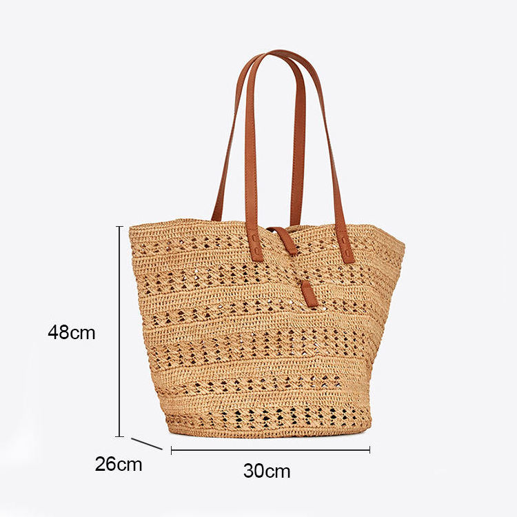 Wholesale Ladies Large Beach Straw Tote Bags Handbags Women Large Straw Summer Shoulder Tote Bag With Pu Strap