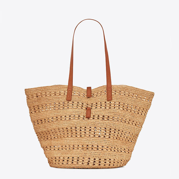 Wholesale Ladies Large Beach Straw Tote Bags Handbags Women Large Straw Summer Shoulder Tote Bag With Pu Strap