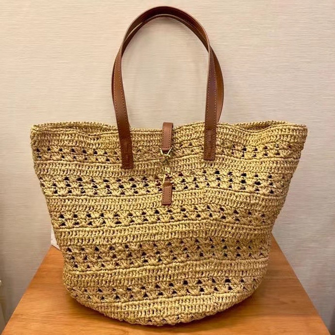 Wholesale Ladies Large Beach Straw Tote Bags Handbags Women Large Straw Summer Shoulder Tote Bag With Pu Strap