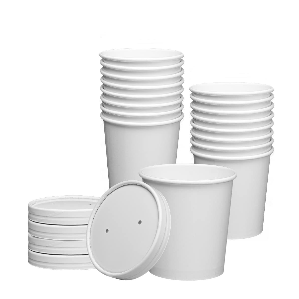 Paper Containers With Vented Lids, To Go Hot Soup Bowls, Disposable Ice Cream Cups