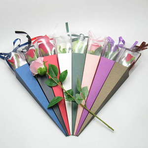 Single Roses Flower Gift Box Cone Flower Bouquet Wrapping Paper Rose Packaging Bag DIY Flower Holder for Valentines Day Wedding