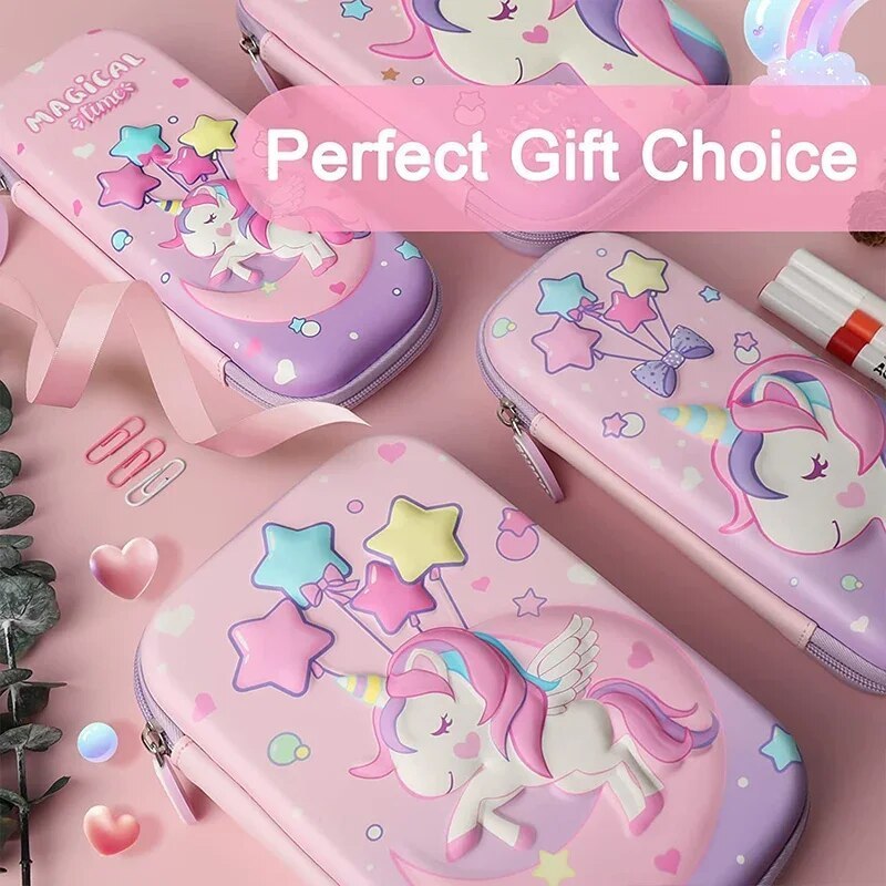 Customized Cute Unicorn Pencil Box Multifunctional Zipper Hard Double Layer Waterproof Pencil Box For School Supplies