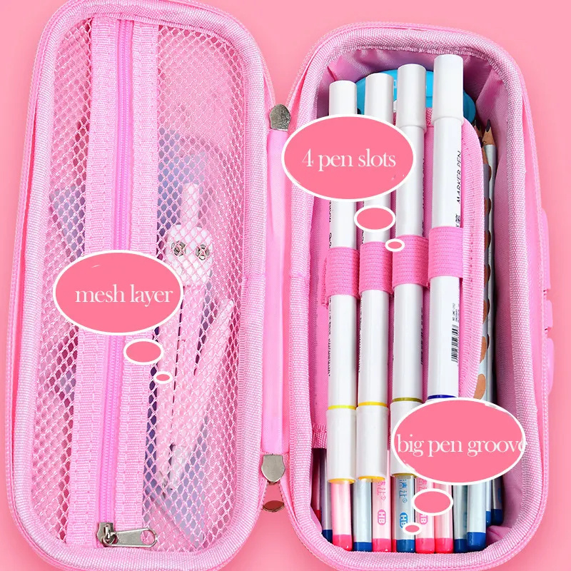 Cute Girls Pencil Case Unicorn EVA With Password Lock 3D Children School Supplies Pencil Case