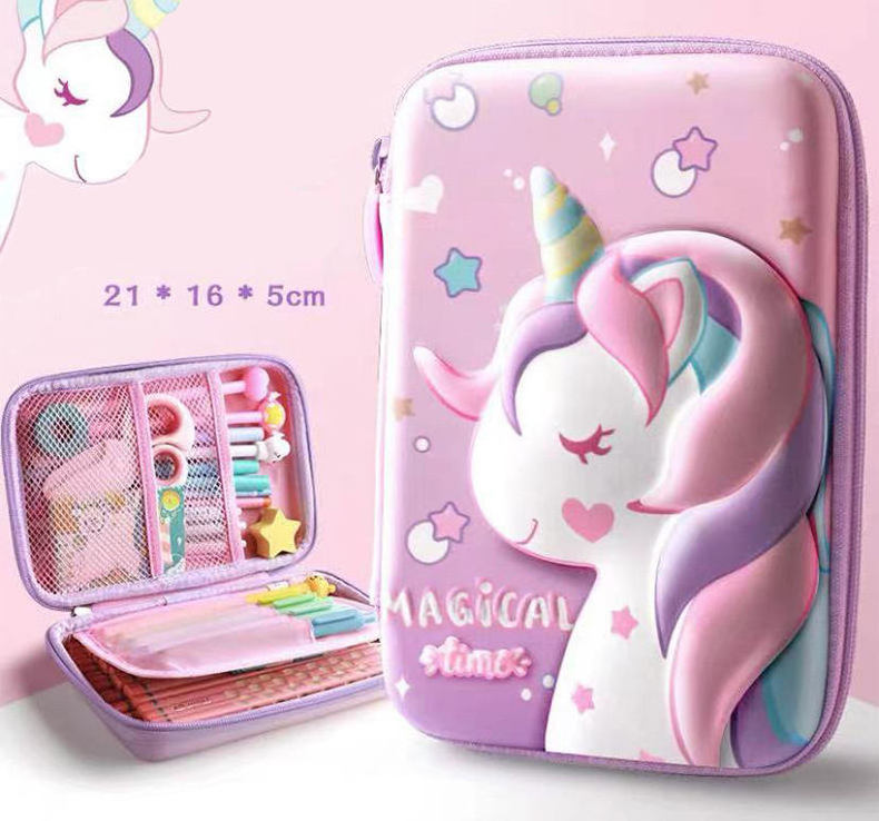 Customized Cute Unicorn Pencil Box Multifunctional Zipper Hard Double Layer Waterproof Pencil Box For School Supplies