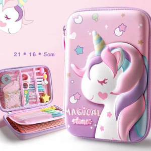 Customized Cute Unicorn Pencil Box Multifunctional Zipper Hard Double Layer Waterproof Pencil Box For School Supplies