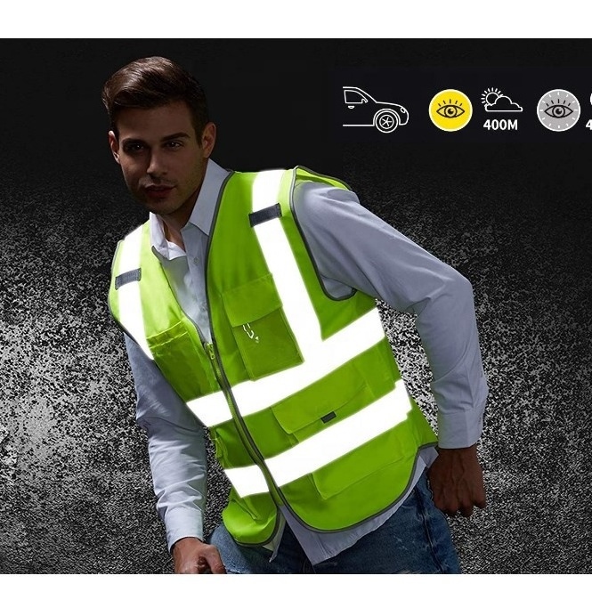 Custom fluo reflective tape safe worker vest for wholesale