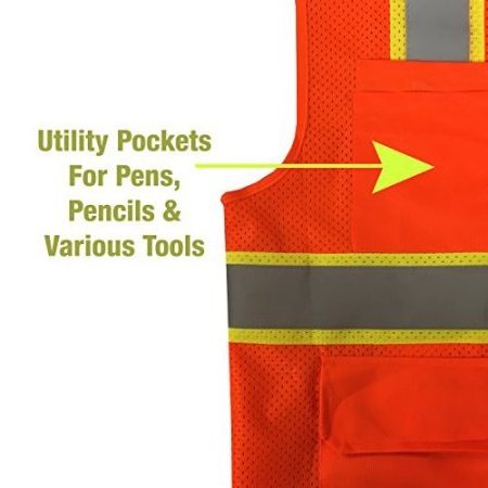 Class 2 High Visibility Mesh Surveyor Safety Vest Heavy Duty Deluxe Orange Reflective Safety Vest