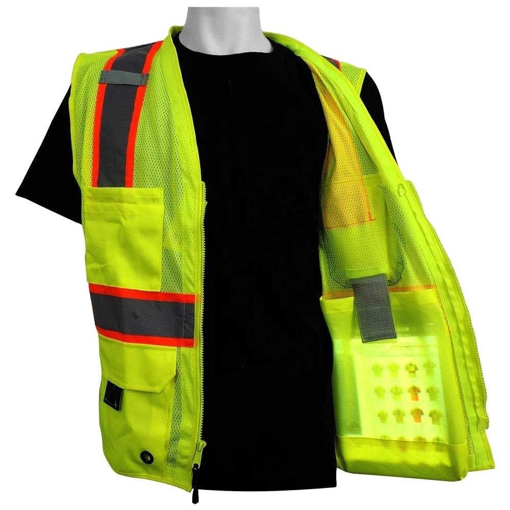 Safety Vest Reflective Yellow Mesh, High Visibility Vest with Pockets and Zipper, ANSI Class 2 Heavy Duty, 3 M Reflective