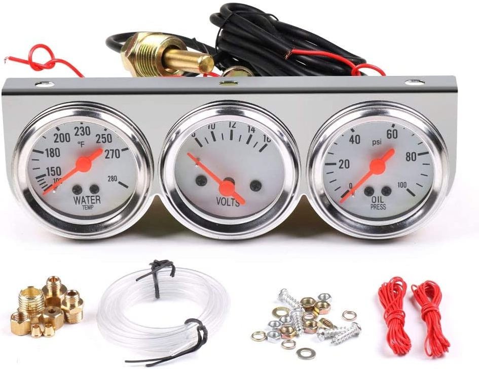 Triple Gauge Kit  Oil/Volt/Water Gauge Chrome Oil Temp Water Temp Gauge Temperature Oil Pressure Gauge