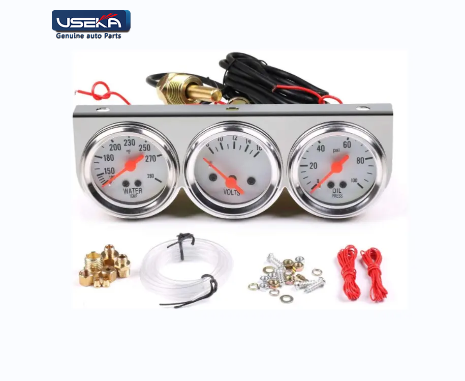 Triple Gauge Kit  Oil/Volt/Water Gauge Chrome Oil Temp Water Temp Gauge Temperature Oil Pressure Gauge