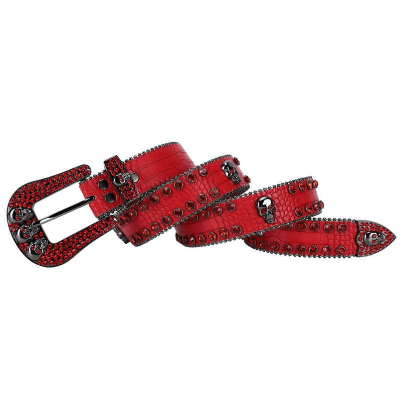 Fashion PU Leather Gradient Bling Bling Studded Cowboy Belts Stones Rhinestones Skull Belt Men BB Simon