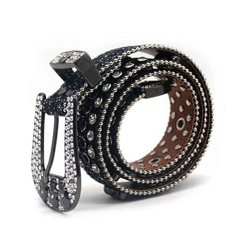 Luxury Rhinestone Women Men Belt Diamond Studded Rhinestone Belts Western Sparkle Leather Belts