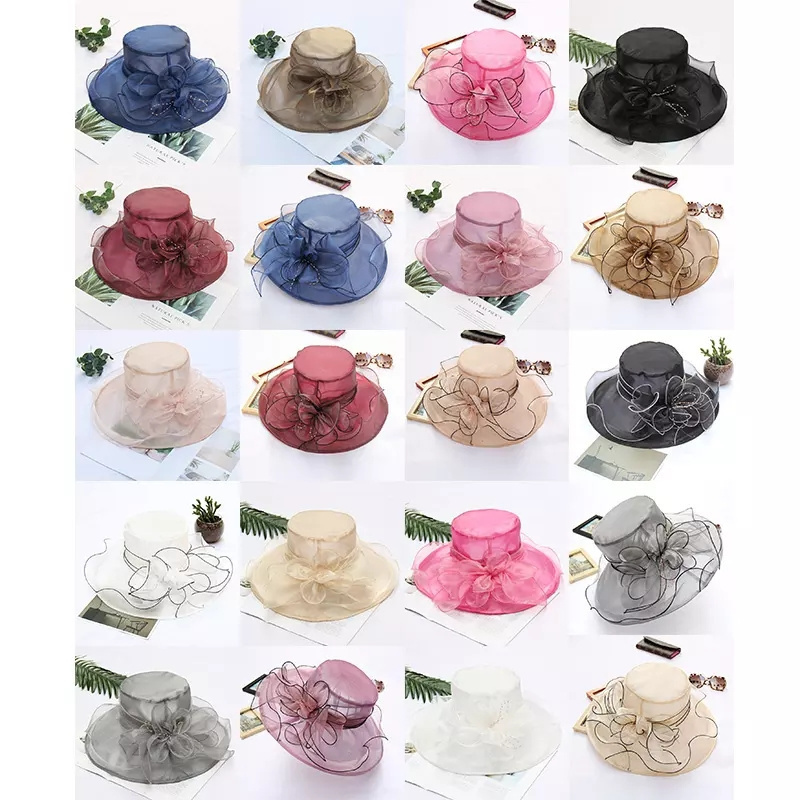 Elegant ladies lace flower mesh wedding hats Sinamay detachable kentucky derby women church hats