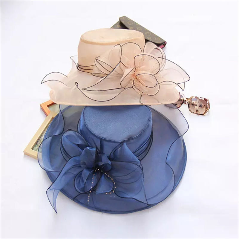 Elegant ladies lace flower mesh wedding hats Sinamay detachable kentucky derby women church hats