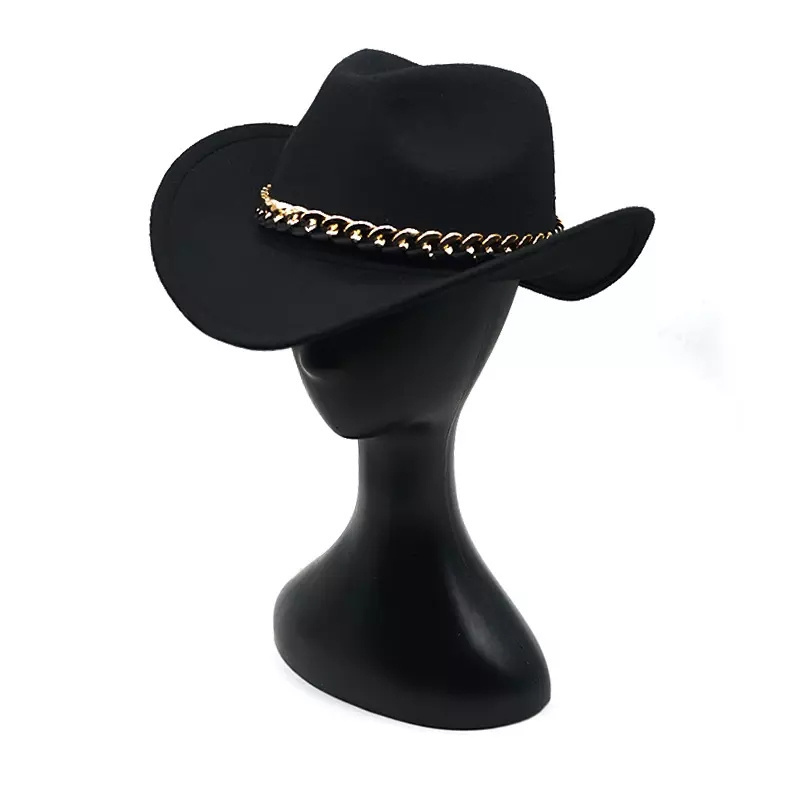 2021 new arrival gold chain western cowboy hat Mexico Gentleman Bend brim felt fedora hat