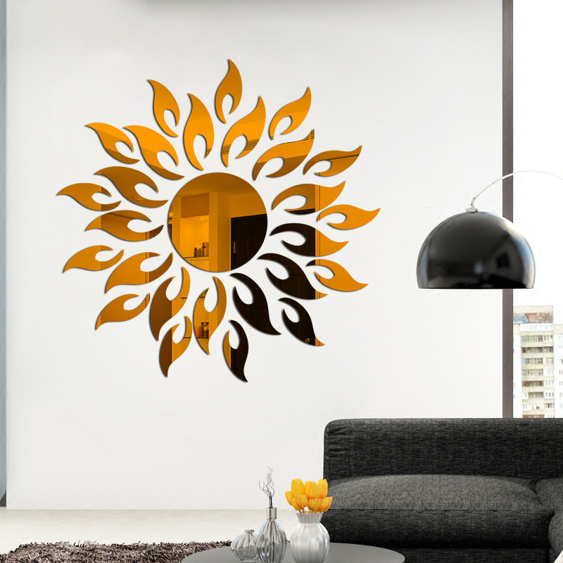 Home living room wall background 3D mirror acrylic sun decoration sticker