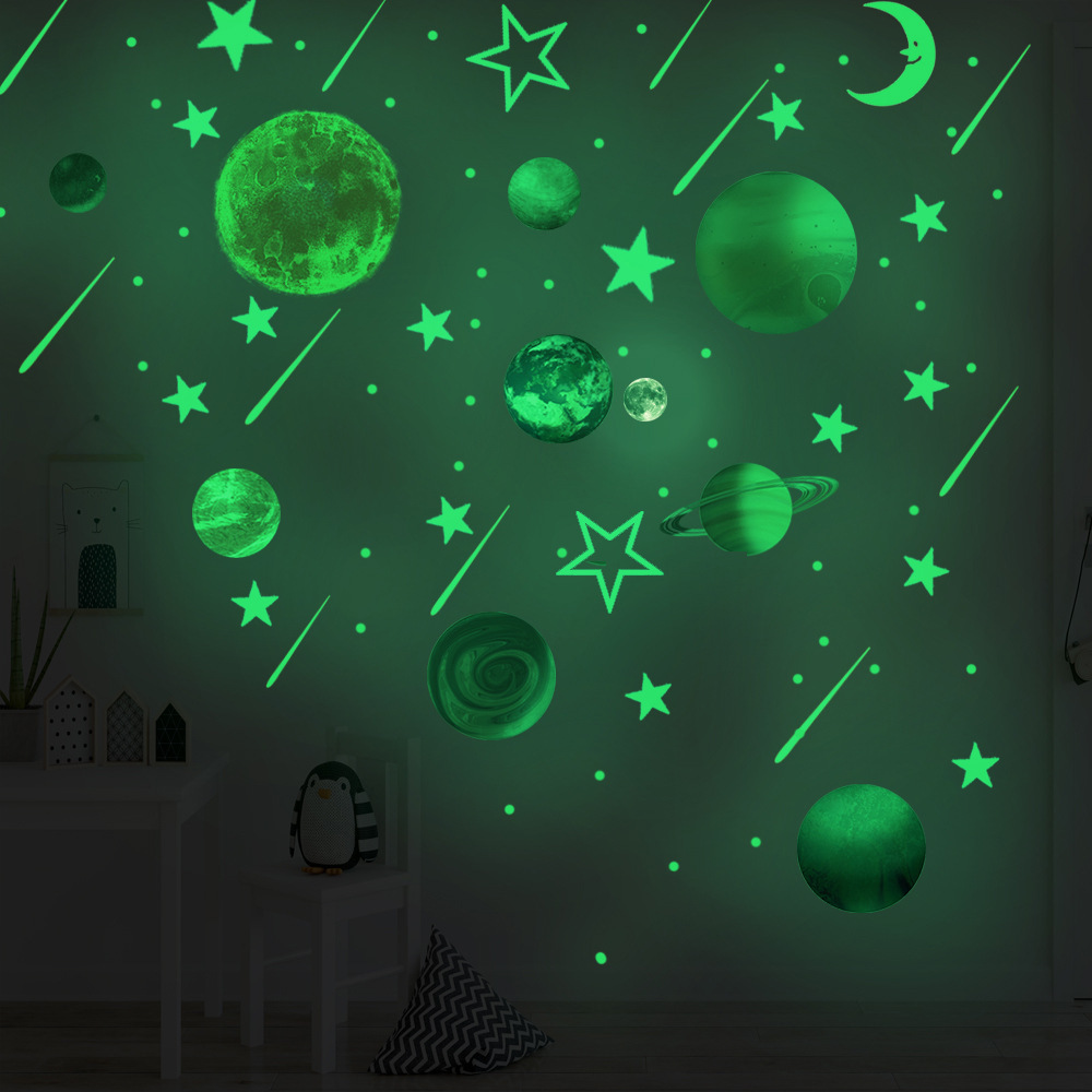 Kids room Decor 3D Night Glow Wall Sticker Solar System Stars And Meteor home decoration wall Stickers