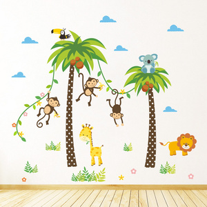 kids room Children Bedroom Wall Decals Decor Giraffe Lion Monkey Palm Tree Forest Animals wall stickers