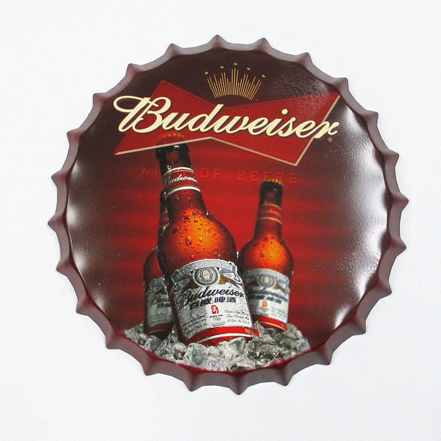 American style Antique creative bar or cafe wall hanging decor  metal beer bottle cap wall painting 35cm