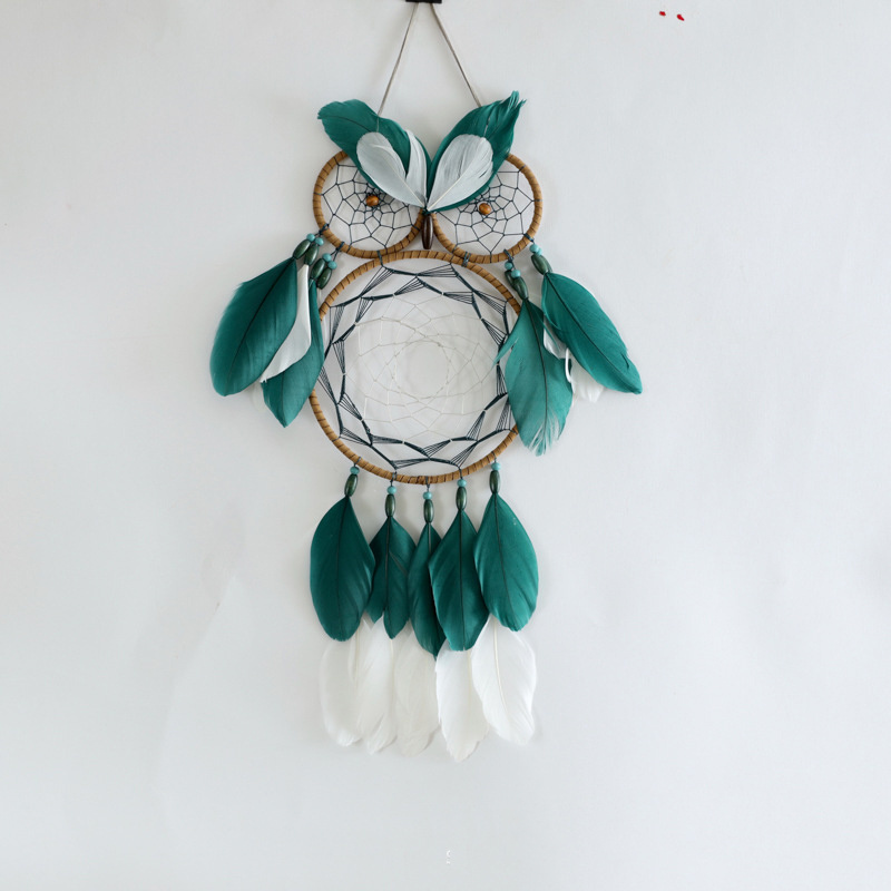 Children's room Wall decoration Handwoven Owl hanging ornament handmade blue feather dreamcatcher for  home decor