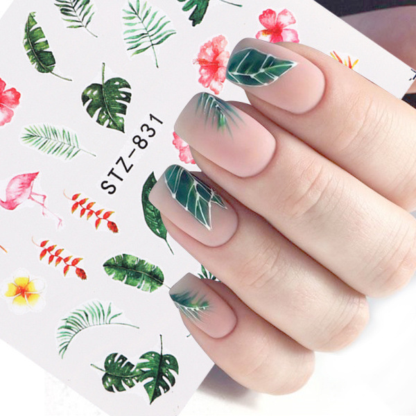 Water Slide Nail Sticker and decal  Flower Leaf Tree Green Simple Summer Manicure Decor DIY Nail Art Watermark