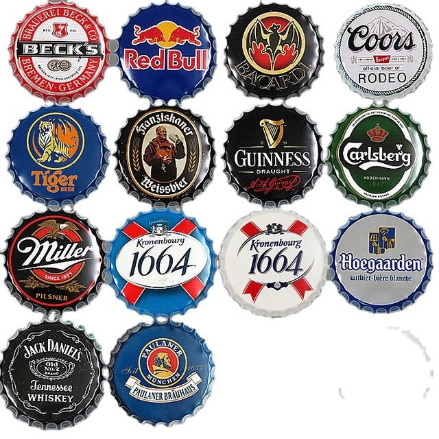 American style Antique creative bar or cafe wall hanging decor  metal beer bottle cap wall painting 35cm