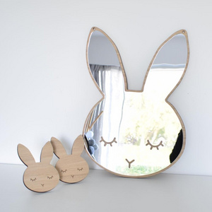 Children Cartoon removable Mirror Bathroom Baby Room Rabbit Star Wood Acrylic Mirror Frame Home Art Wall Sticker