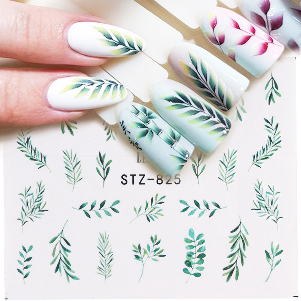 Water Slide Nail Sticker and decal  Flower Leaf Tree Green Simple Summer Manicure Decor DIY Nail Art Watermark