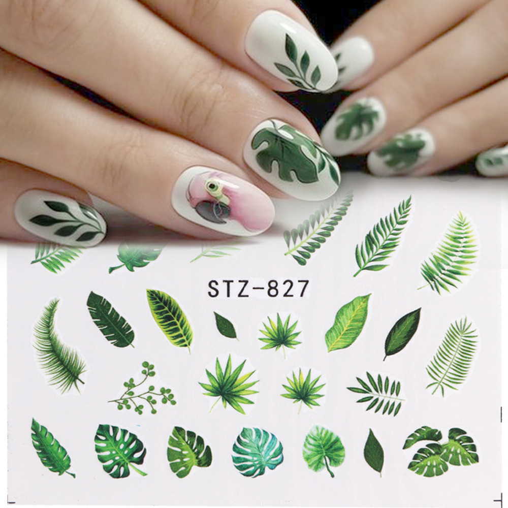 Water Slide Nail Sticker and decal  Flower Leaf Tree Green Simple Summer Manicure Decor DIY Nail Art Watermark