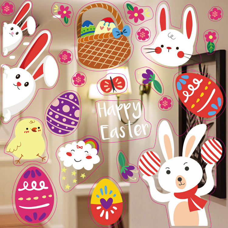 10 Sheets Easter Window Clings Decals Carrot Bunny Egg Window Sticker Easter Party Home Decor