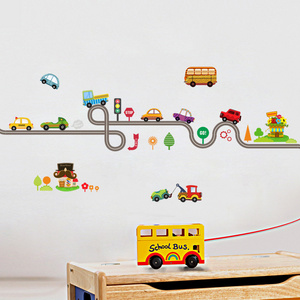 Cartoon Cars Highway Track Wall Stickers For Kids Rooms Sticker Children's Play Room Bedroom Decor Wall Art Decals