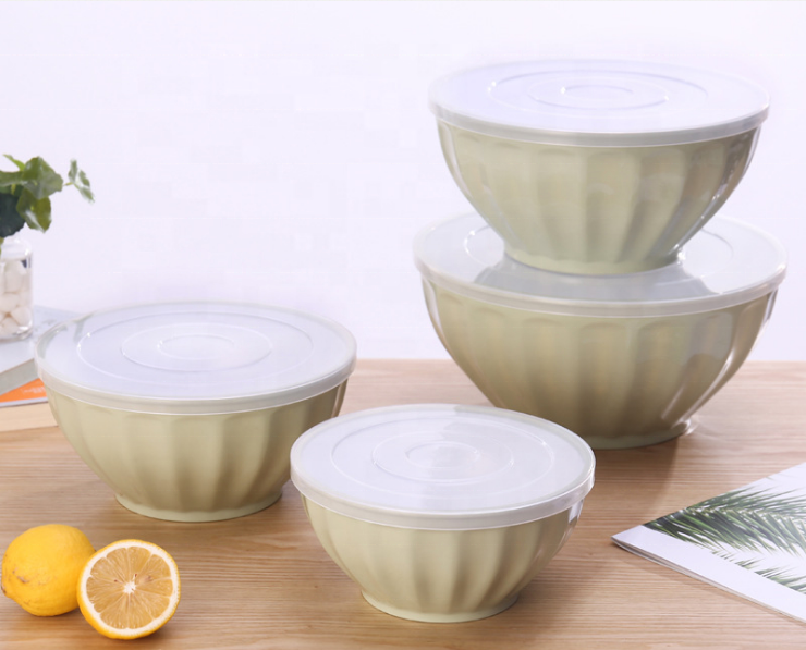 round 4pcs  plastic salad bowl sets food fruit bowl with lid