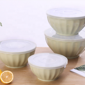 round 4pcs  plastic salad bowl sets food fruit bowl with lid