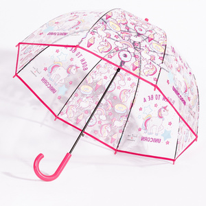 Wholesale Cheap Plastic Boys Girls Children Clear Straight Umbrellas Colorful Princess Unicorn Cartoon Students Cute Umbrella