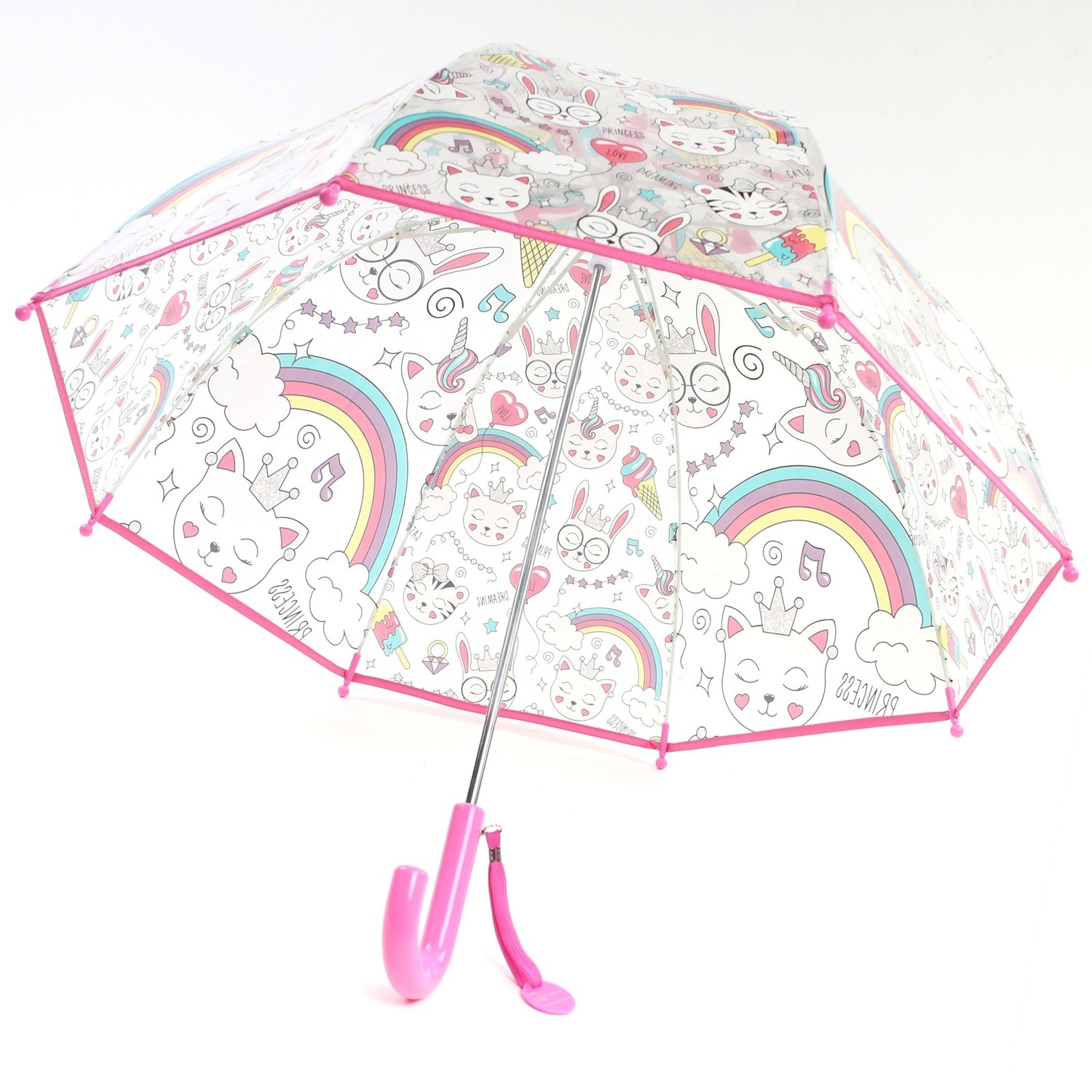 Wholesale Cheap Plastic Transparent Boys Girls Children Clear Straight Umbrellas Cats Cartoon Students Cute Kids Umbrella