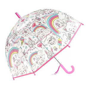 Wholesale Cheap Plastic Transparent Boys Girls Children Clear Straight Umbrellas Cats Cartoon Students Cute Kids Umbrella