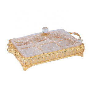 Home Decorative luxury trays Silver Golden Plated Metal and Acrylic Serving Candy  box and Fruit Deco Storage 6 Bays