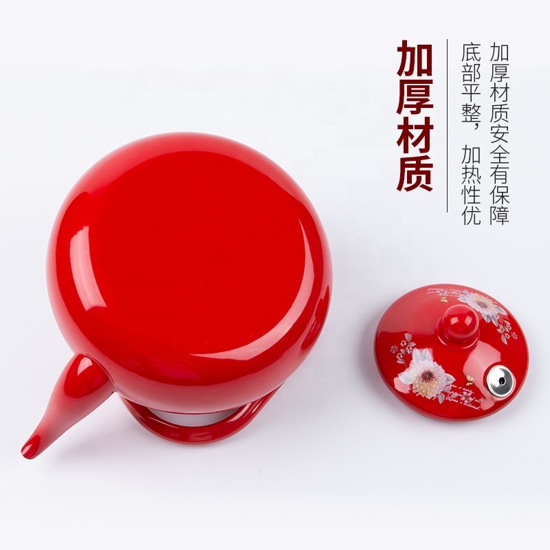 Red Stove and Electric Induction Marble Enamel Coated Whistly Teapot Kettle 1.5 Litre