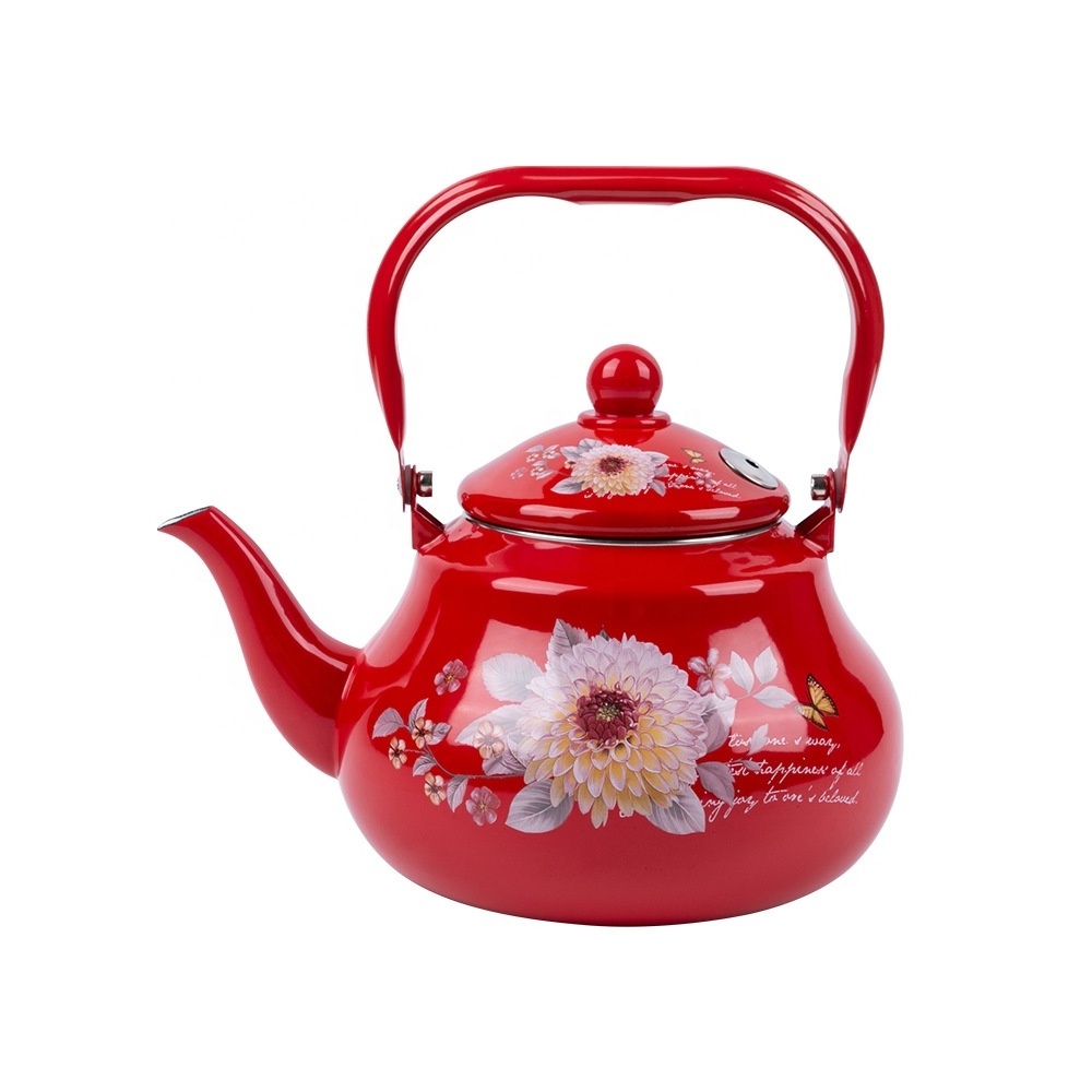 Red Stove and Electric Induction Marble Enamel Coated Whistly Teapot Kettle 1.5 Litre