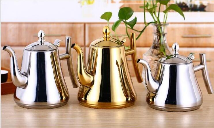 Stainless Steel Tea Pot kettle with Strainer Infuser 1L 1.5L 2L silver golden water pot